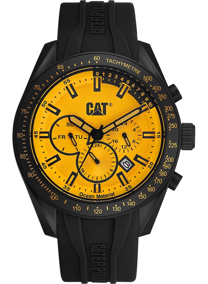 CAT Men's Oceania Multi Tide Recycled Plastic Wristwatch, Black, Yellow (LQ.169.21.721)